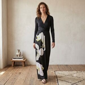 Altuzarra for Target Womens Dress 6 Black Floral V-Neck Long Sleeve Maxi Gown‎